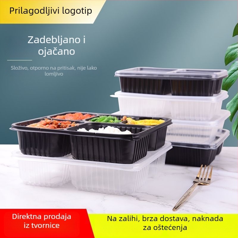 Jednokratna kutija za ručak s četiri do šest odjeljaka, zdjela za juhu, debeli plastični materijal, Bento stil pakiranja