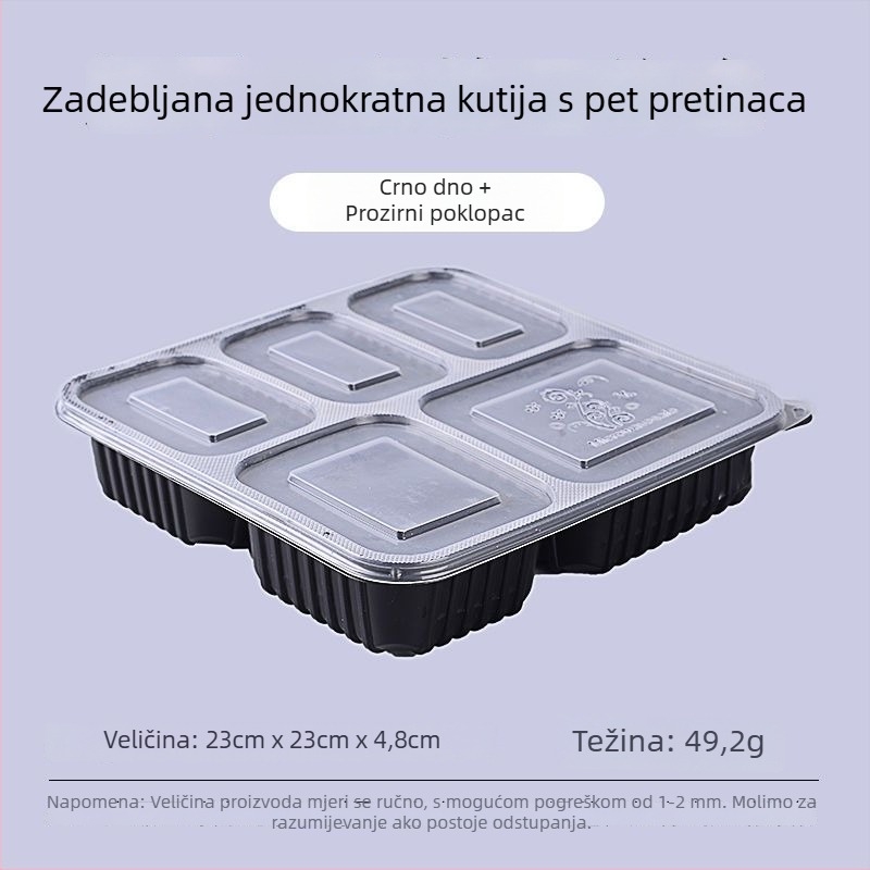 Jednokratna kutija za ručak s četiri do šest odjeljaka, zdjela za juhu, debeli plastični materijal, Bento stil pakiranja
