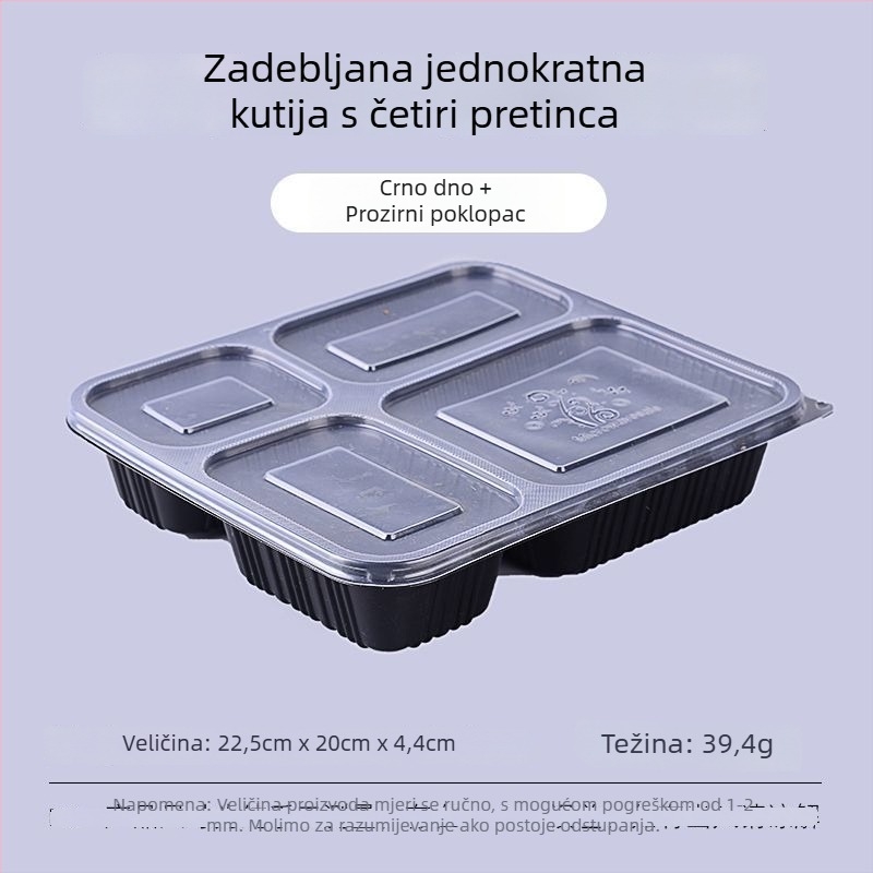 Jednokratna kutija za ručak s četiri do šest odjeljaka, zdjela za juhu, debeli plastični materijal, Bento stil pakiranja