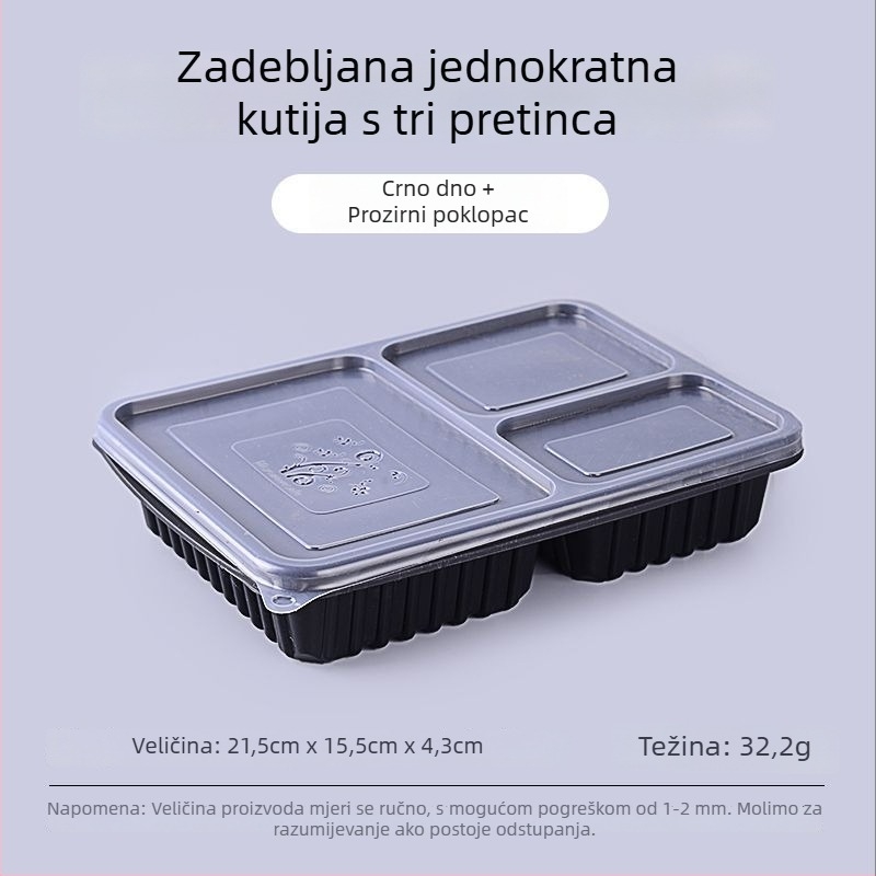 Jednokratna kutija za ručak s četiri do šest odjeljaka, zdjela za juhu, debeli plastični materijal, Bento stil pakiranja