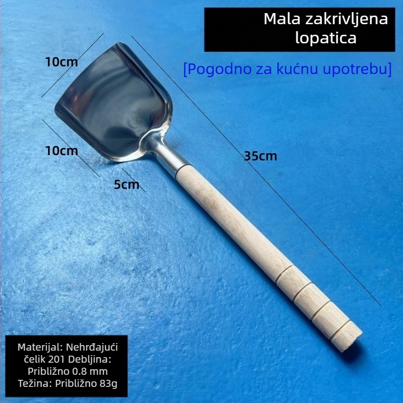 Deblja vintage špatula od nehrđajućeg čelika za kuhanje kod kuće, velika kuhinjska špatula s drvenom ručkom, zaštita od opeklina, tradicionalni stil