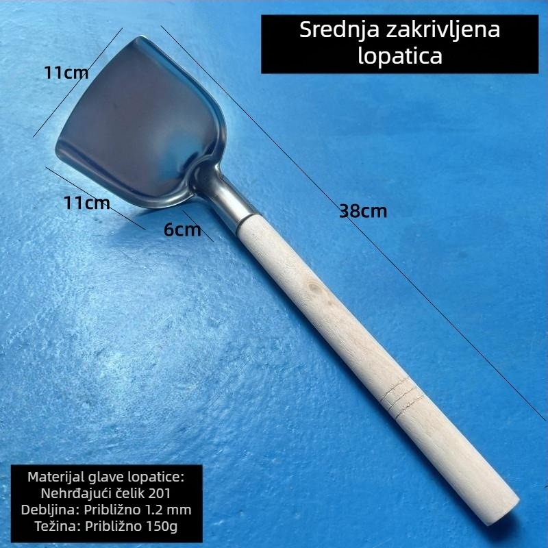 Deblja vintage špatula od nehrđajućeg čelika za kuhanje kod kuće, velika kuhinjska špatula s drvenom ručkom, zaštita od opeklina, tradicionalni stil