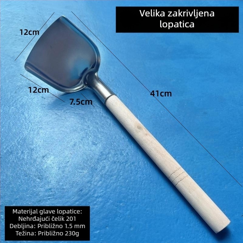 Deblja vintage špatula od nehrđajućeg čelika za kuhanje kod kuće, velika kuhinjska špatula s drvenom ručkom, zaštita od opeklina, tradicionalni stil