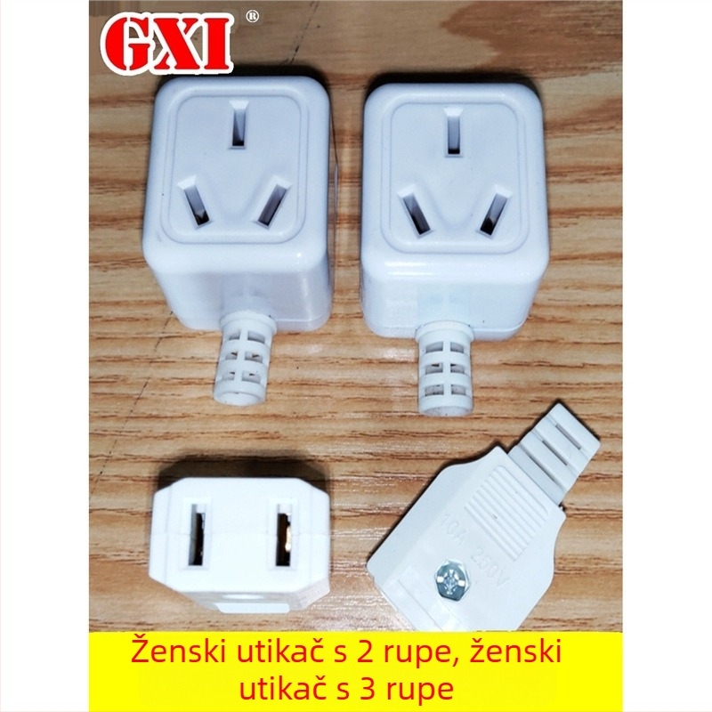 Produžni kabel od čistog bakra, prema nacionalnom standardu, ženski utikač s dva otvora, dva plosna kontakti i utičnica za nadzor napajanja