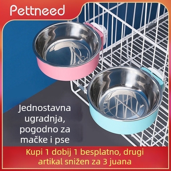 Nehrđajući čelični posuda za kućne ljubimce — jedna zdjela za hranu i vodu za mačke i pse, s mogućnošću vješanja ili fiksnog držača.
