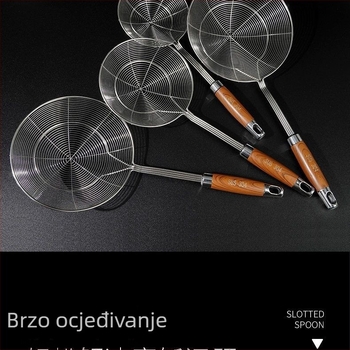 Nerđajući čelični skimmer s ručkom od imitacije roze boje, dvostruko kružno žično sito, za kućnu upotrebu, pogodno za rezance, knedle i wontone, s funkcijom ocjeđivanja