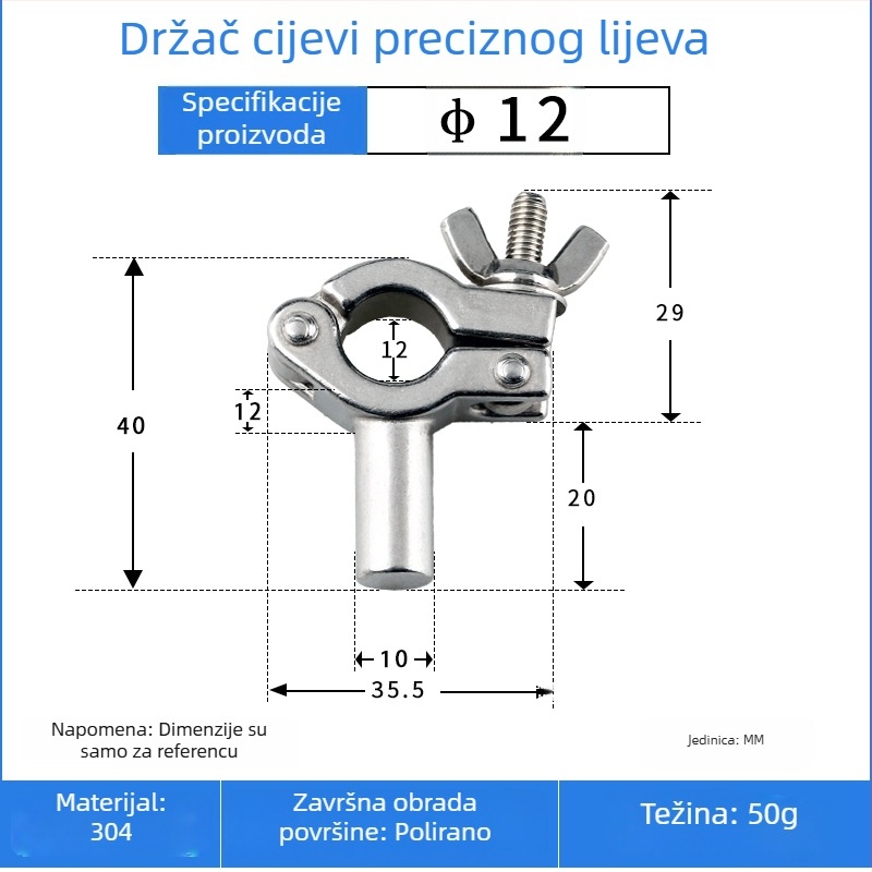 Precizno odljevan nosač cijevi od 304 nerđajućeg čelika s brzim kopčom za pričvršćivanje kružnih cijevi