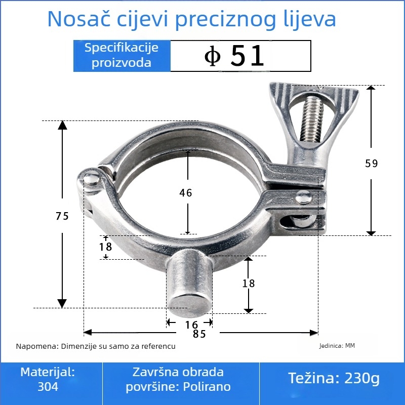 Precizno odljevan nosač cijevi od 304 nerđajućeg čelika s brzim kopčom za pričvršćivanje kružnih cijevi