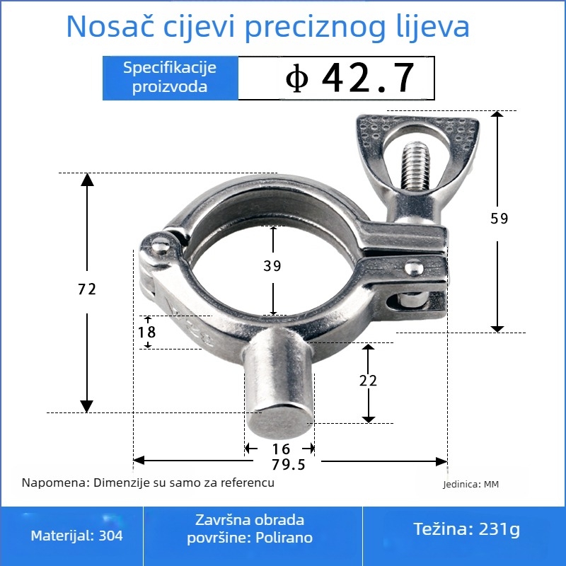 Precizno odljevan nosač cijevi od 304 nerđajućeg čelika s brzim kopčom za pričvršćivanje kružnih cijevi
