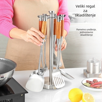 CCKO 304 nehrđajući čelik, 7-dijelni kuhinjski set: spatula i žlice s ružinim drvenim ručkama, zaštita od opeklina