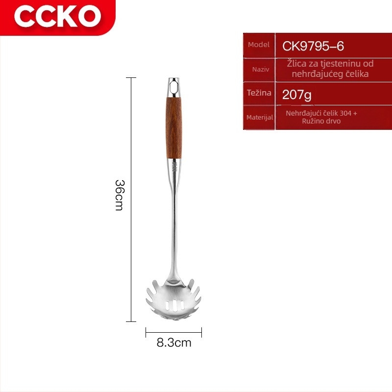 CCKO 304 nehrđajući čelik, 7-dijelni kuhinjski set: spatula i žlice s ružinim drvenim ručkama, zaštita od opeklina