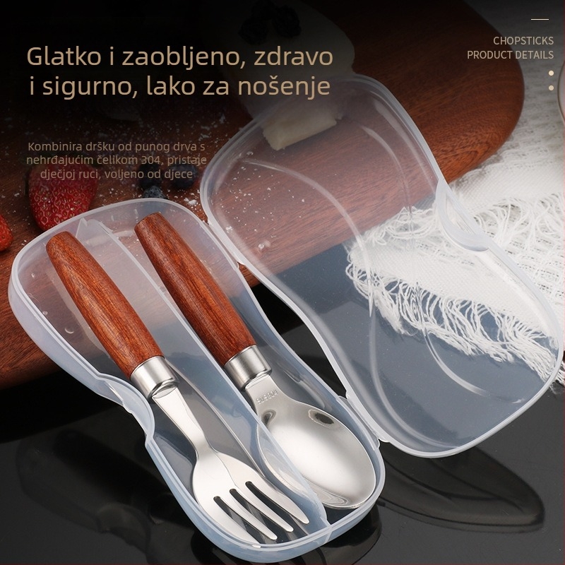 Set dječjih pribora od 304 nerđajućeg čelika: žlica i vilica za učenje jedenja, okretni dizajn