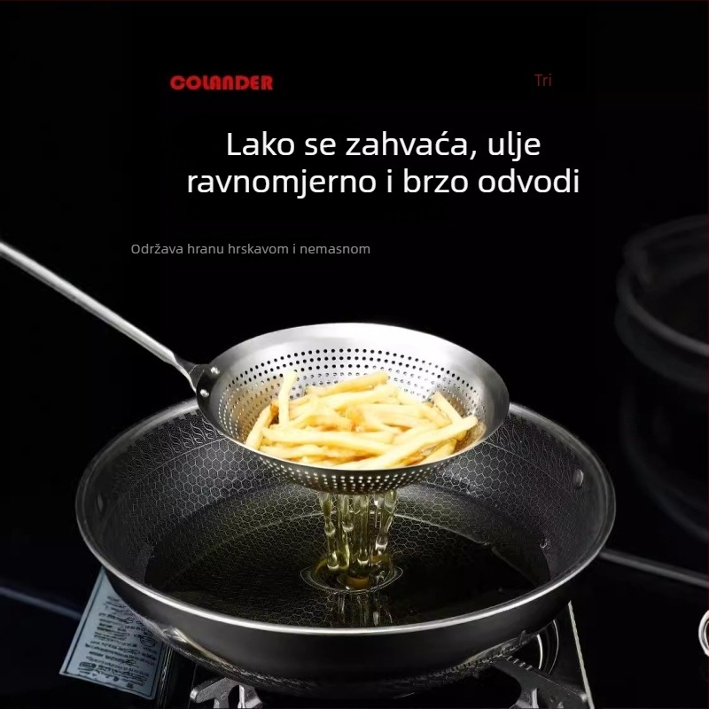 Nehrđajući čelična velika žlica-sito, kvaliteta hrane, jedinstvena konstrukcija, idealna za knedle i rezance, za prženje i ocjeđivanje