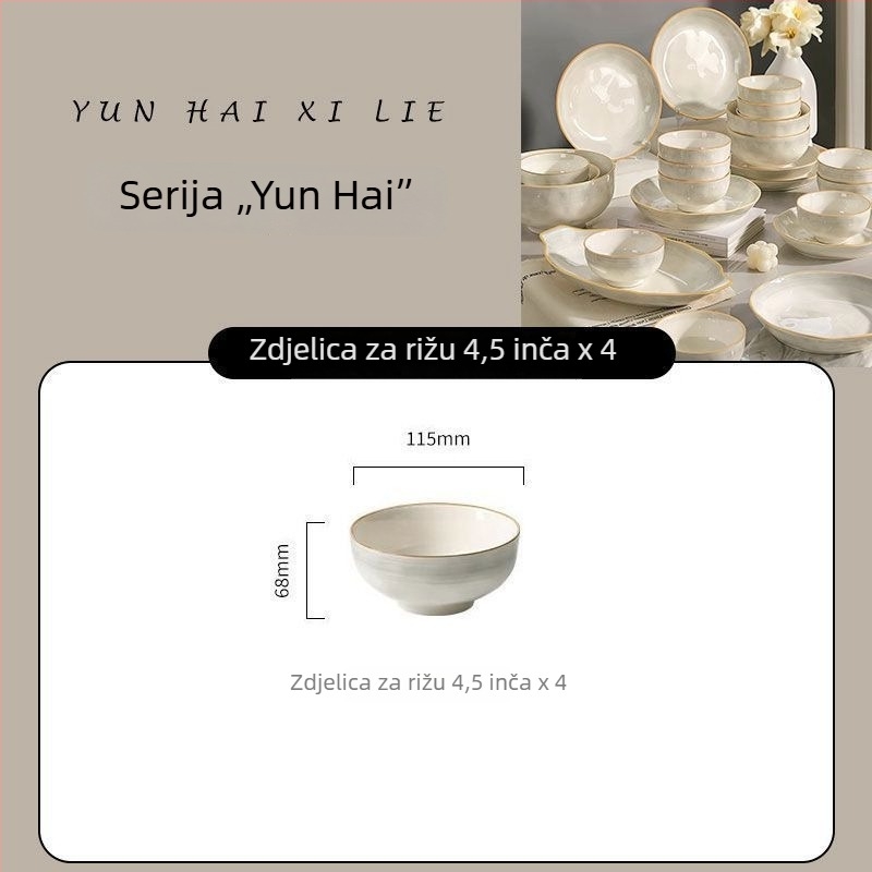 Set zdjela i tanjura s underglaze color, model 2026, za kućnu upotrebu, keramičko posuđe visoke estetike, pogodno za useljenje