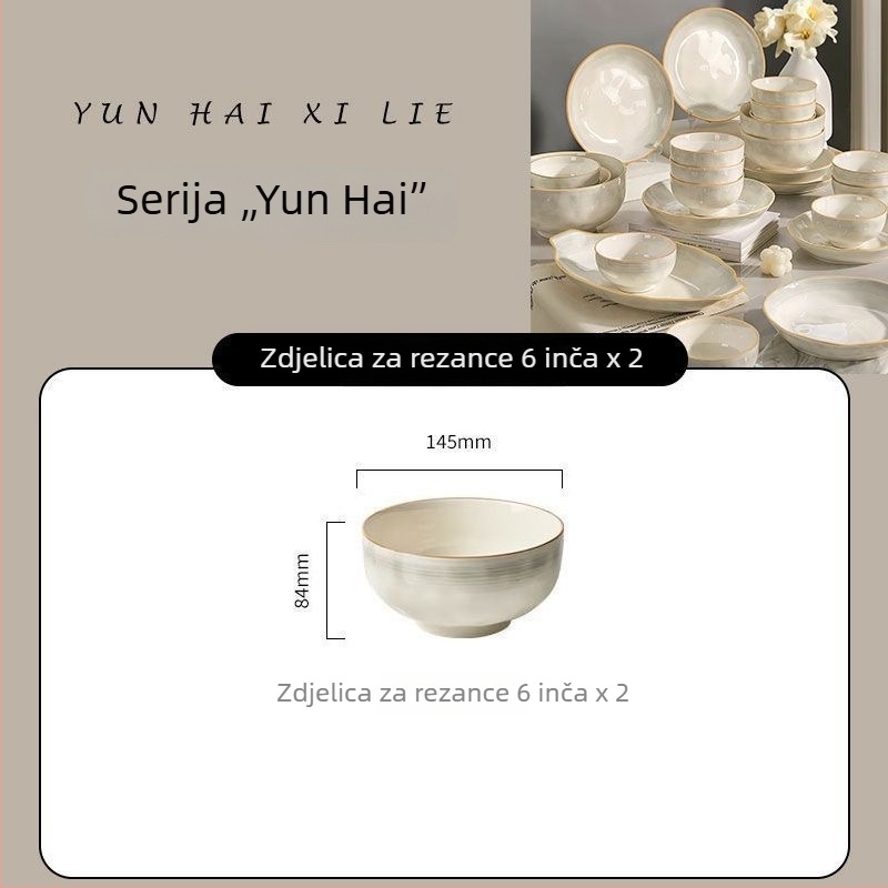 Set zdjela i tanjura s underglaze color, model 2026, za kućnu upotrebu, keramičko posuđe visoke estetike, pogodno za useljenje