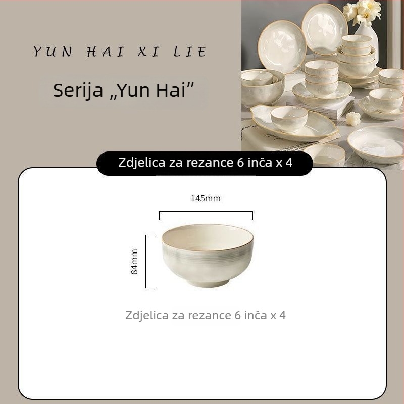 Set zdjela i tanjura s underglaze color, model 2026, za kućnu upotrebu, keramičko posuđe visoke estetike, pogodno za useljenje