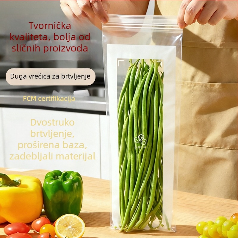 Duga dvostruko rebrasta debela vrećica za hranu, brtvljenja, za kućnu kuhinju i skladištenje u hladnjaku