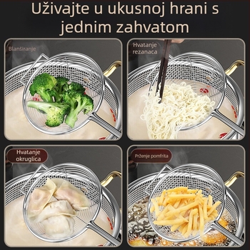 Nehrđajući čelik, duga drška, kuhinjska mrežica za prženje – kvaliteta hrane, za rezance, knedle i hot pot
