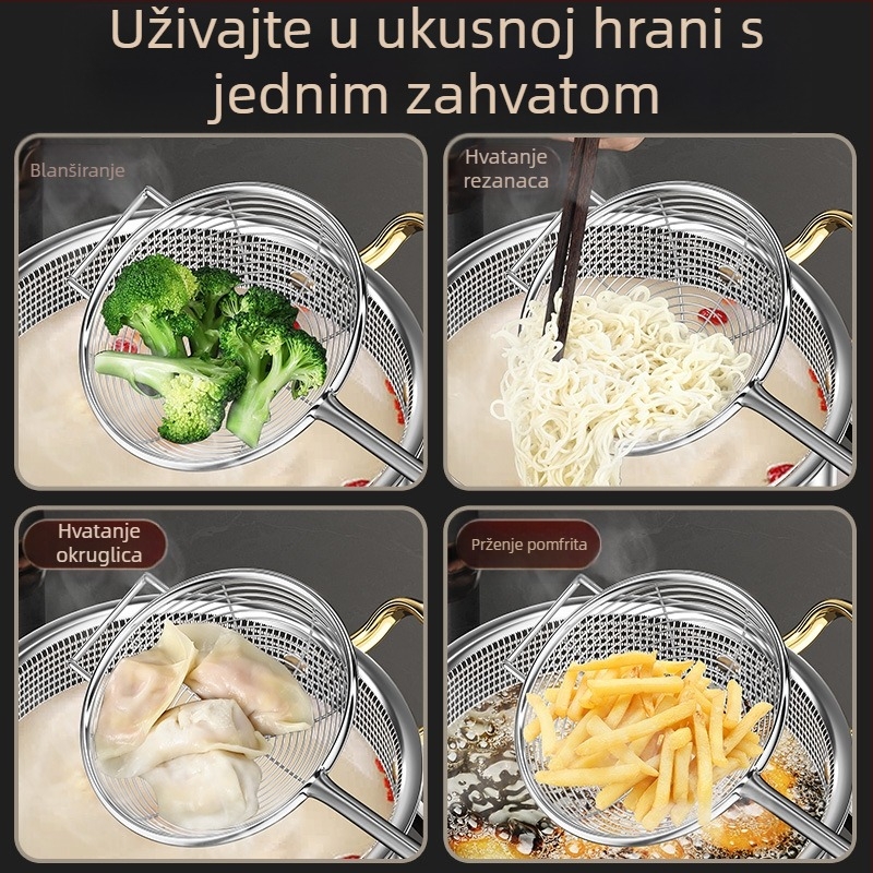 Nehrđajući čelik, duga drška, kuhinjska mrežica za prženje – kvaliteta hrane, za rezance, knedle i hot pot