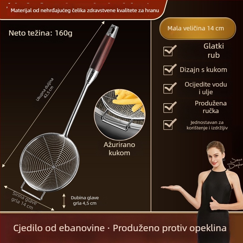 Nehrđajući čelik, duga drška, kuhinjska mrežica za prženje – kvaliteta hrane, za rezance, knedle i hot pot