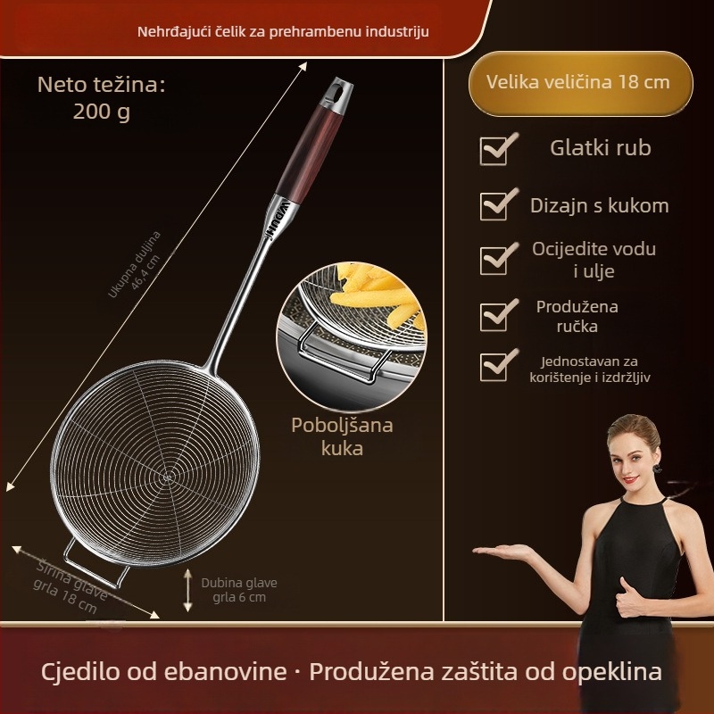 Nehrđajući čelik, duga drška, kuhinjska mrežica za prženje – kvaliteta hrane, za rezance, knedle i hot pot