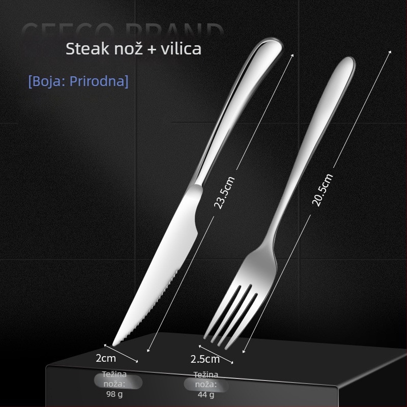 Set pribora od 316 nehrđajućeg čelika, europskog stila: nož, nož za steak, vilice i žlice – kućna upotreba, zapadnjački stil objedovanja