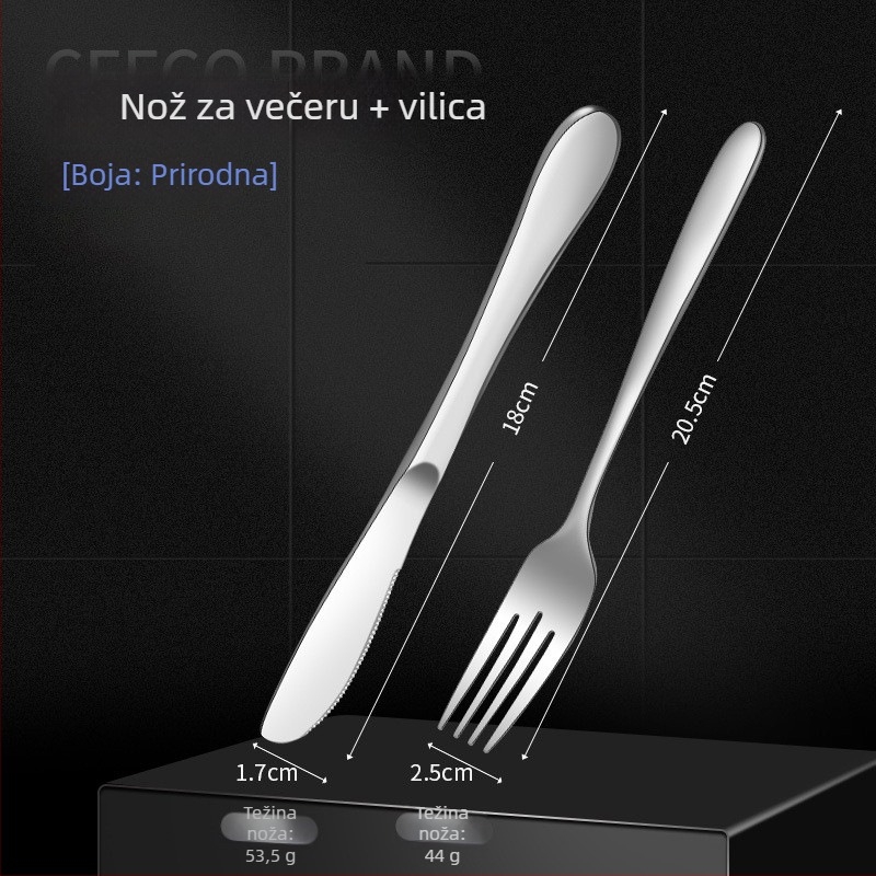 Set pribora od 316 nehrđajućeg čelika, europskog stila: nož, nož za steak, vilice i žlice – kućna upotreba, zapadnjački stil objedovanja