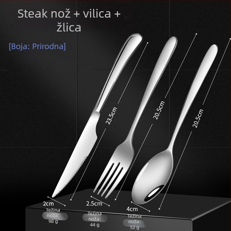 Set pribora od 316 nehrđajućeg čelika, europskog stila: nož, nož za steak, vilice i žlice – kućna upotreba, zapadnjački stil objedovanja