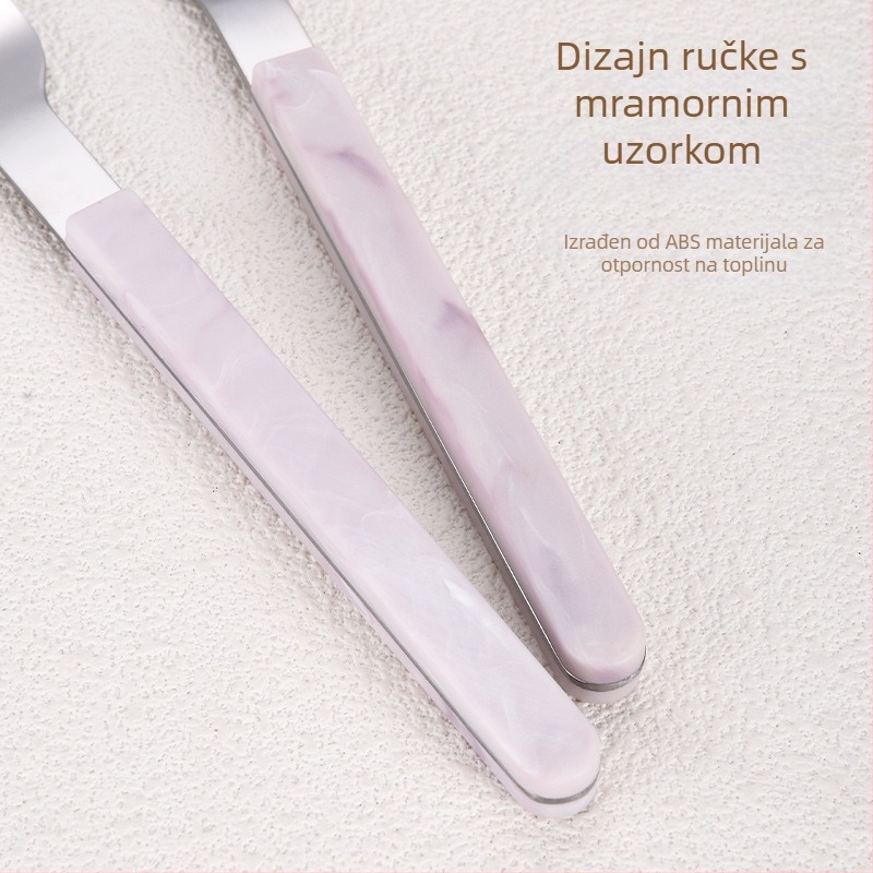 Set noževa, vilica i žlica od nehrđajućeg čelika zapadnog stila s rukohvatima, uključuje nož za steak, vilicu, žlicu i desertnu žlicu, u kutiji za poklon.
