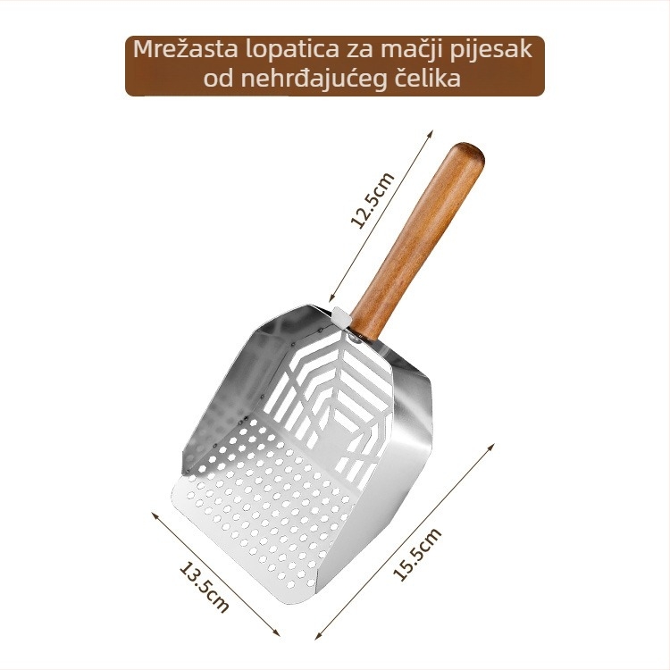 Lopatica za mačji pijesak od nehrđajućega čelika, velika, s finim otvorima