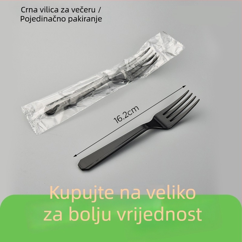 Crni jednokratni plastični pribor s nožem, vilicom i žlicom za zapadnu hranu, za dostavu, 1000 komada