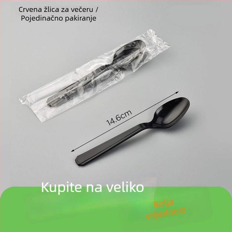 Crni jednokratni plastični pribor s nožem, vilicom i žlicom za zapadnu hranu, za dostavu, 1000 komada