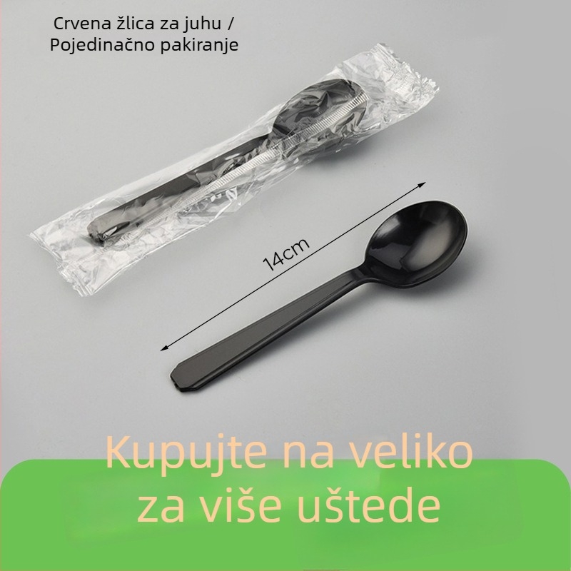 Crni jednokratni plastični pribor s nožem, vilicom i žlicom za zapadnu hranu, za dostavu, 1000 komada