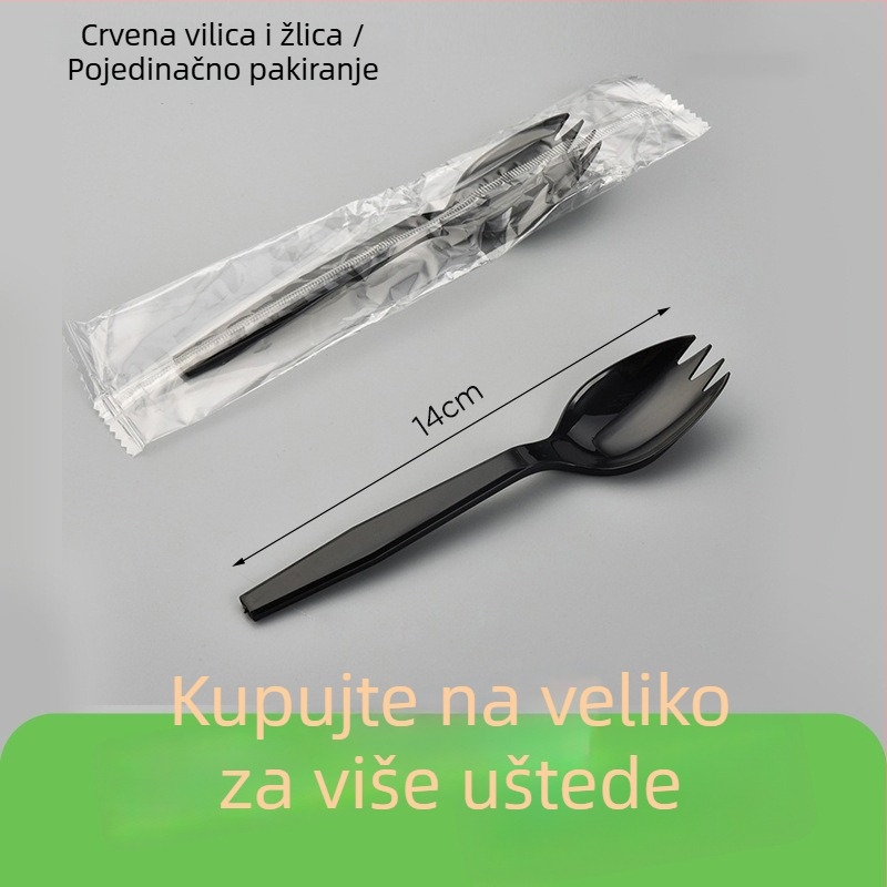 Crni jednokratni plastični pribor s nožem, vilicom i žlicom za zapadnu hranu, za dostavu, 1000 komada