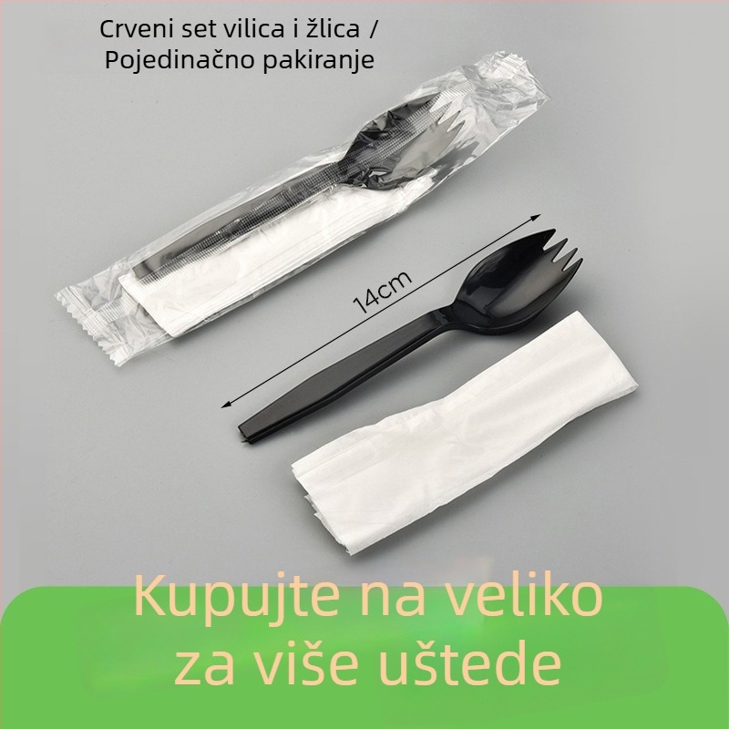 Crni jednokratni plastični pribor s nožem, vilicom i žlicom za zapadnu hranu, za dostavu, 1000 komada