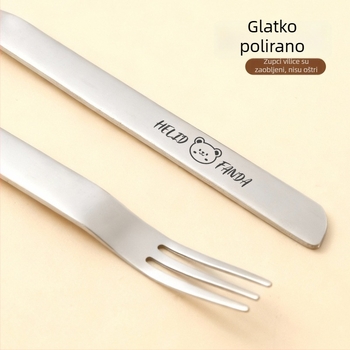316L vilica s karikaturalnim stilom za voće, dvostruka upotreba za desert i voće, duga drška, vilica za tortu i mooncake, elegantna i kvalitetna