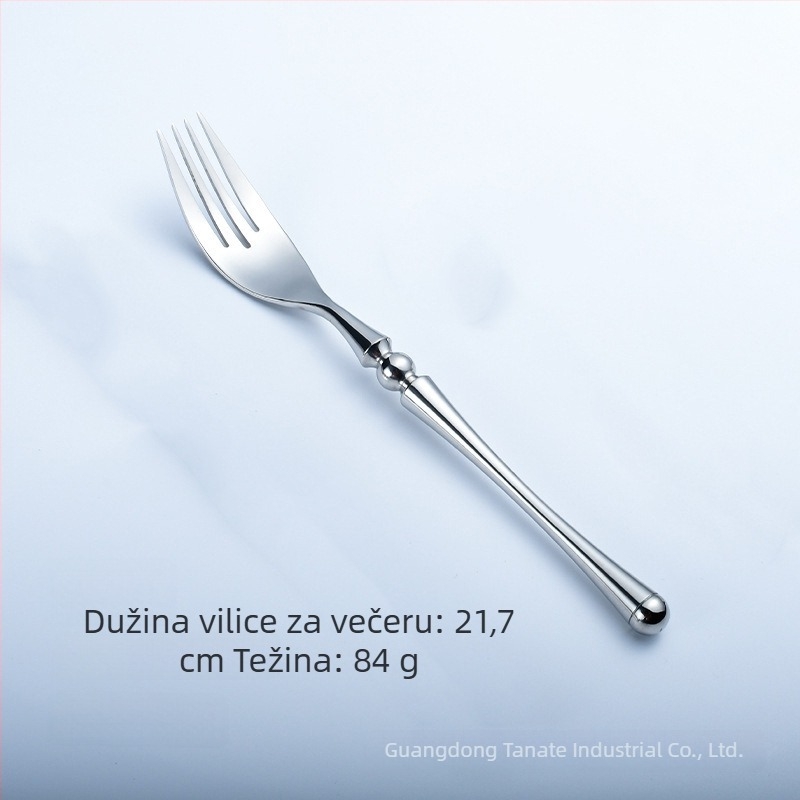 Set pribora od 304 nerđajućeg čelika s okruglom ručkom, sjajan retro završetak — nož, vilica i žlica za zapadnu stolnu upotrebu