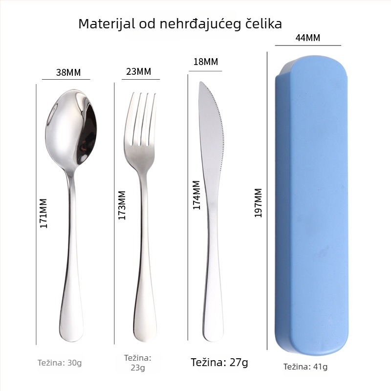 Set pribora od nehrđajućeg čelika 304, zapadnog stila: nož, vilica i žlica, trodijelni set s praktičnim skladištenjem, za studente, mogućnost tiskanja logotipa