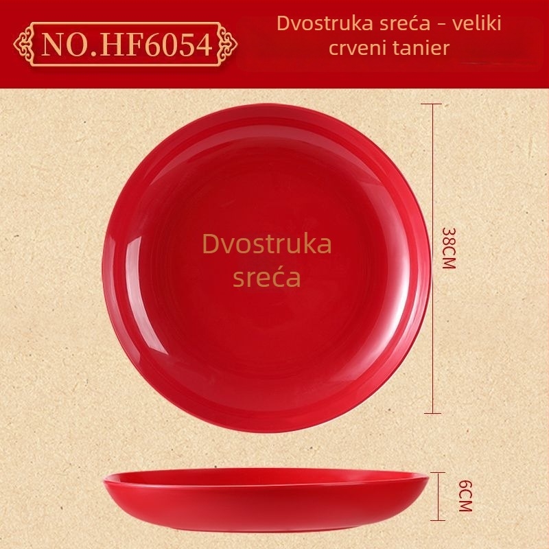 Plastični tanjur za voće sa crvenim simbolom sreće debeli pladanj za posluživanje grickalica pogodan za vjenčanja i preseljenje