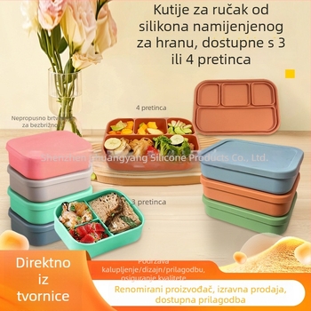 Kutija za obrok od silikona, s tri odjeljka, sigurna za mikrovalnu, prijenosna