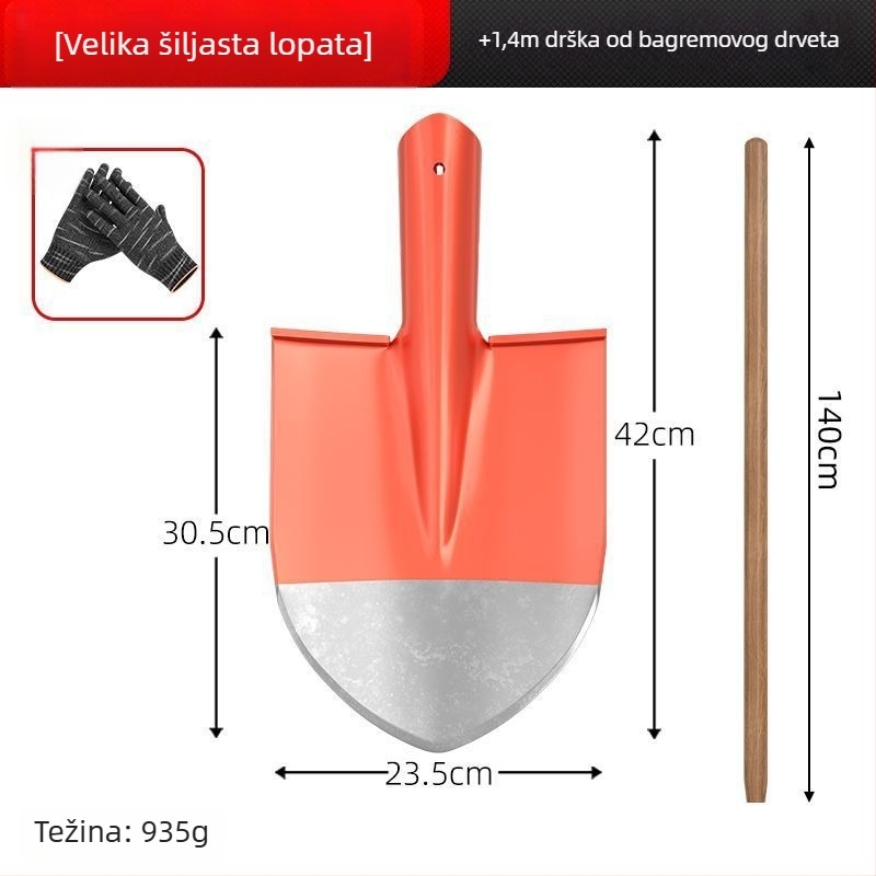 Lopata od mangan čelika za kopanje tla, kućna upotreba, uklanjanje snijega, plosnata glava, kvadratna lopata za gradilišta i poljoprivredu