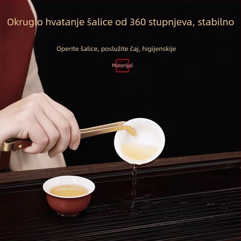 Set od tri čajne klipse za Kung Fu ceremoniju čaja, dodaci: čajne klipse, protuklizne šalice, bakreno-dreveni klipovi, četkica za čaj, strugalica za vodu čaja