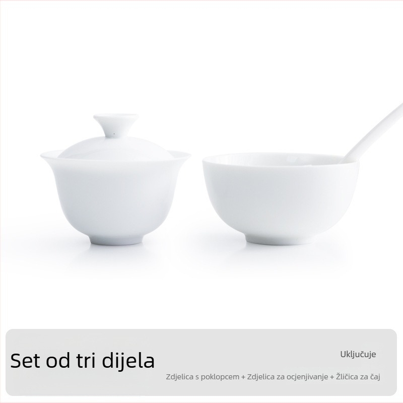 Šalica za ocjenjivanje oolong čaja od bijelog porculana s poklopcem, QS certificirano, za ocjenu čajnih listova i edukaciju; pogodna za logo