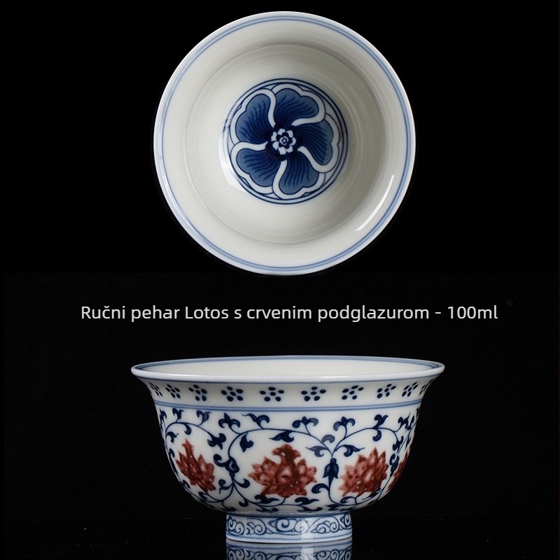 Jingdezhen Yongle plavo-bijela porcelanska šalica za čaj s motivom lotosa, samostalna šalica za kung fu čaj
