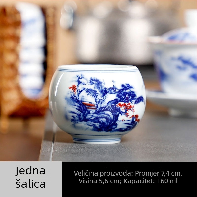 Read Rui plavo-bijela šalica za čaj s pejzažnim motivom, vrhunska porcelanska šalica za Pu'er čaj s velikim kapacitetom