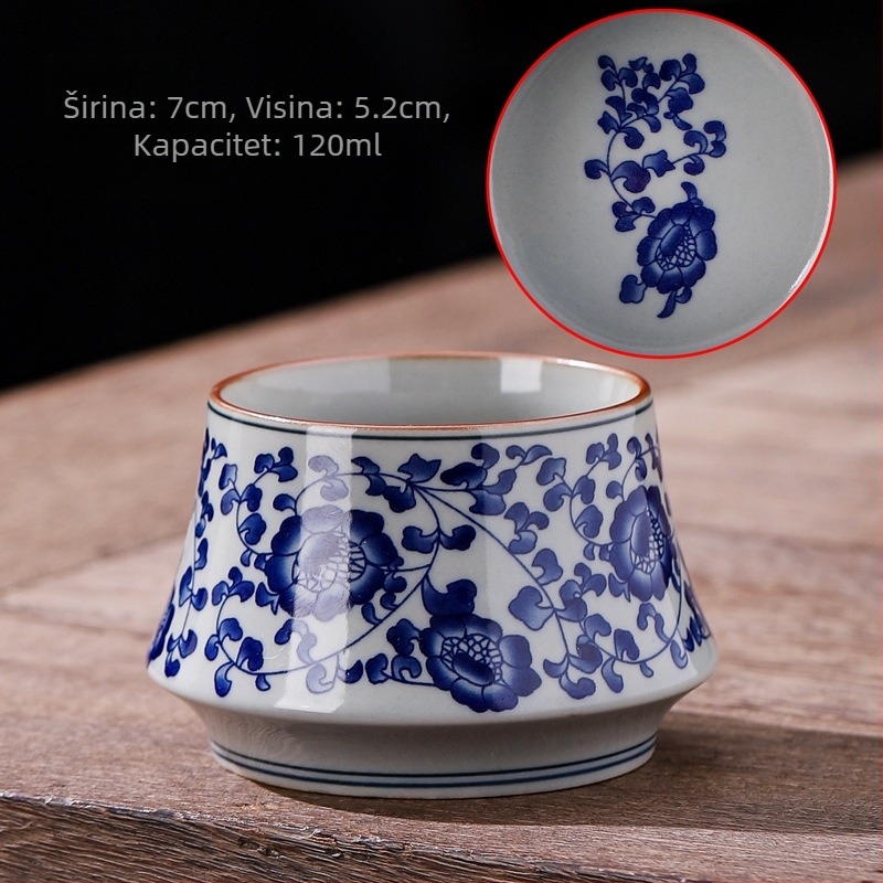 Čajna šalica od starog gline, plavo-bijela za Gongfu čajnu ceremoniju, Jian Zhan stil, jedna šalica