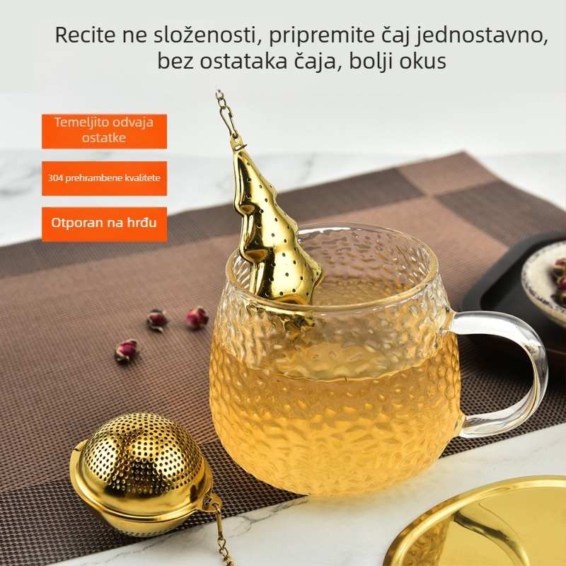 Zlatna viseća čajna kuglica s lancem od nehrđajućeg čelika 304 – filtr za čaj