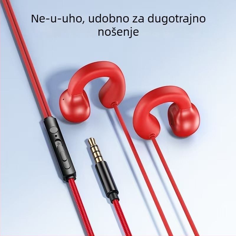 2,3 m klips slušalice, žične, s ušnim kukicama, dinamički pogon, udobne za dugo nošenje, kabel 2,3 m / 1,2 m, za mobitel, stolna računala, prijenosna računala i igranje