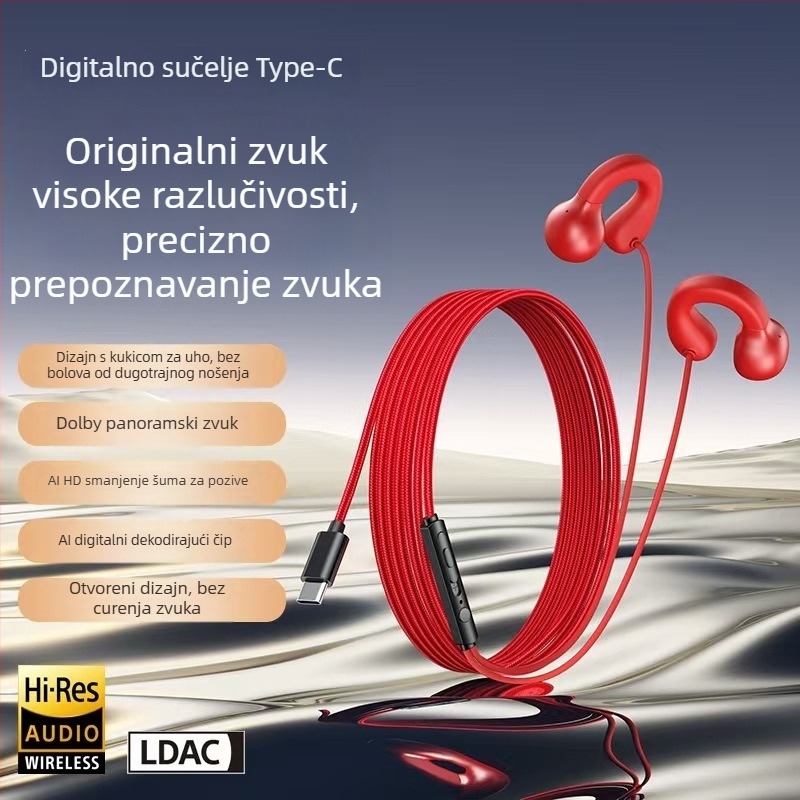 2,3 m klips slušalice, žične, s ušnim kukicama, dinamički pogon, udobne za dugo nošenje, kabel 2,3 m / 1,2 m, za mobitel, stolna računala, prijenosna računala i igranje