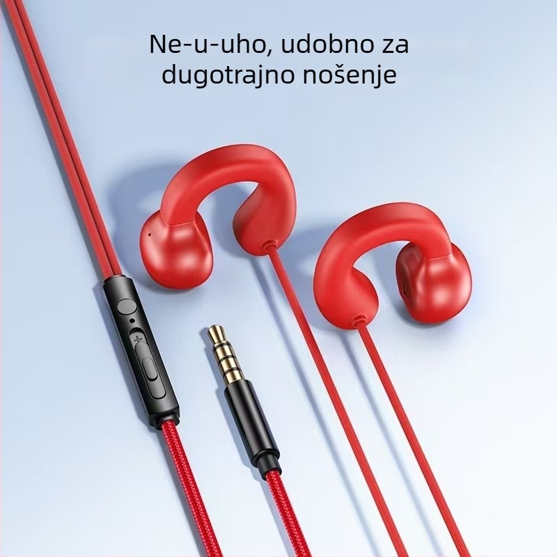 2,3 m klips slušalice, žične, s ušnim kukicama, dinamički pogon, udobne za dugo nošenje, kabel 2,3 m / 1,2 m, za mobitel, stolna računala, prijenosna računala i igranje